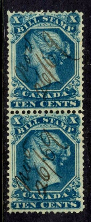 Canada Bill Stamp Fb27 10c Blue Pair,  1865 Qv Perf13½,