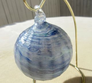 Hand - Blown Glass Globe Ornament Witches Ball Denim Blues With Wavy Swirls 3 "