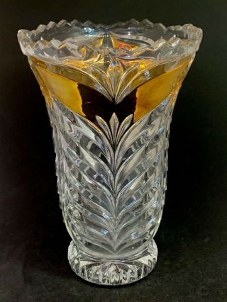 Vintage Anna Hutte Bleikristall 24 Lead Crystal Vase With Gold Accents