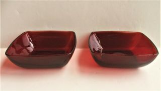 Set Of 2 Vintage Anchor Hocking Charm Royal Ruby Red Square Glass Dessert Bowls