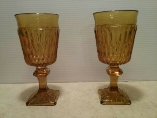 2 Vintage Indiana Glass Mt Vernon Pattern Amber Wine Water Goblet 5.  5 "