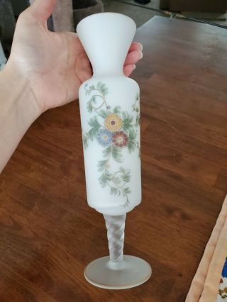Norleans Italy Satin Glass Vase Floral 10.  5 Inches Tall