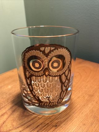 Vintage Georges Briard 22k Gold Owl Lowball Drinking Glass