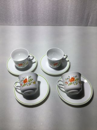 Vintage Corning Ware Corelle Wild Flower 8 Oz Tea Coffee Cups Mugs And Saucers 4