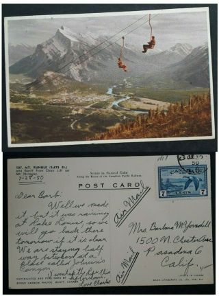 1950 Canada Postcard " Mt Rundle " Ties 7c Stamp Canc Calgary
