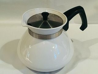 Vtg Corning Ware P - 104 All White 6 Cup Teapot Teapot Kettle Chrome Steel Lid Exc
