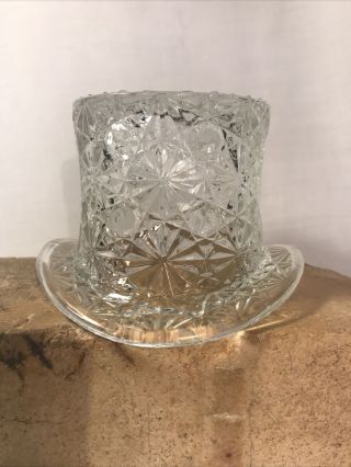 Vintage Fenton Depression Glass Clear Daisy Button Top Hat Toothpick Holder 2.  5 "