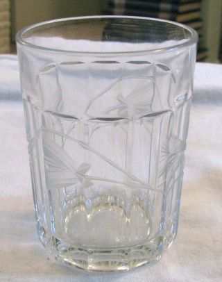 Vintage Heisey Narrow Flute Flat Tumbler,  Wheel Cut Floral Accents,  Marked