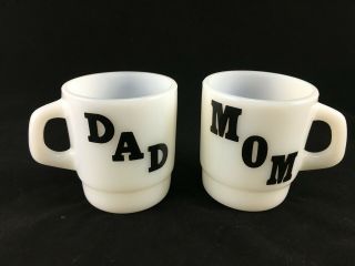Vintage Termocrisa Mom & Dad Milk Glass Mugs (2) - Black Graphics - Mexico