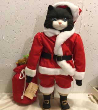 Htf Rare Vintage Goebel Santa Clause Cat Porcelain Christmas Musical,  Nib
