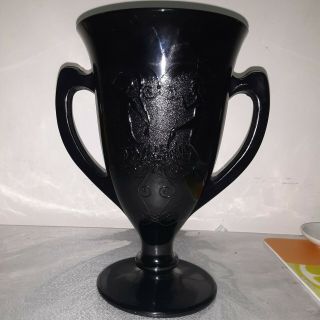 L.  E.  Smith Art Deco Black Glass Loving Cup Dancing Nymphs 8 " 1/4