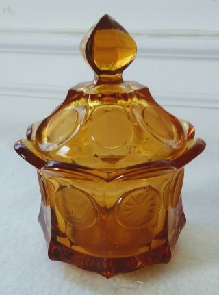 Vintage Fostoria Amber Coin Glass Sugar Dish With Lid