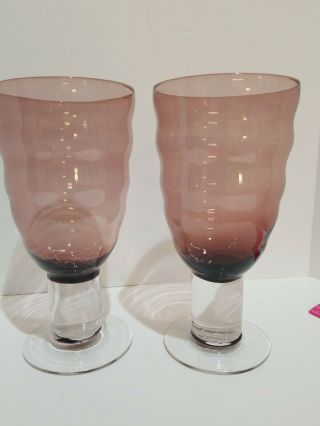 Vintage 2 7 1/4” Purple Glass Footed Tea Water Tumbler Glasses 7 "
