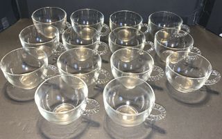 9 Clear Federal Glass Punch Bowl Cups Beaded Handles - Cups Only