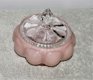 Vintage Fenton Glass Rose Overlay Melon Shaped Powder Jar With Lid 1943 - 48