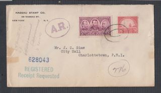 Usa 1937 Registered A/r Cover York To Charlottetown Pei Canada