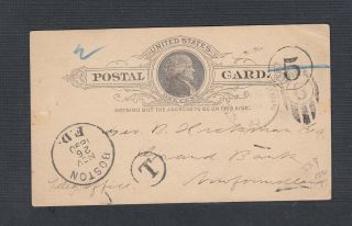 Usa 1890 Postage Due Postal Stationery Card Haven Ct To Newfoundland