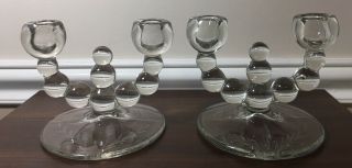 Vintage Pr Of Alexander By Paden City Glass Candle Holders With Etched Base