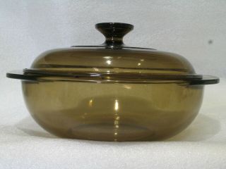 Vintage Pyrex Corning Ware Visions Amber Bowl Casserole Cookware 2l & Lid 8.  5 "