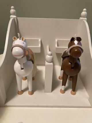 Pottery Barn Kids Westport Dollhouse Horse Stable And Two 2 Horses