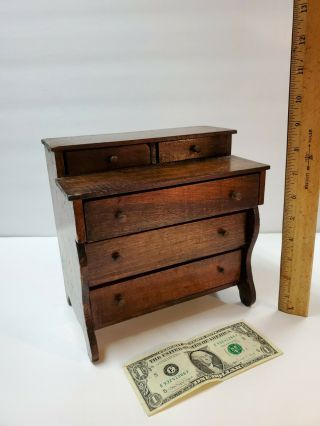 Antique - Vintage Doll Chest Of Drawers Dark Wood Miniature Chest Of Drawers