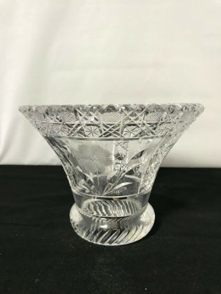 American Brilliant Punch Bowl Stand - Harvard Cut - Frosted Flowers & Cut Leaves