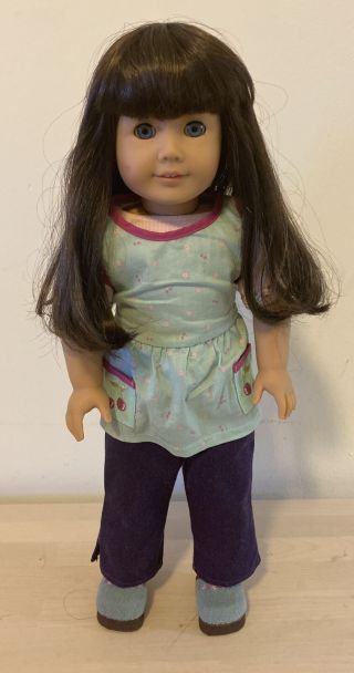 Pleasant Company American Girl Doll Long Brown Hair With Bangs Blue Eyes 2008