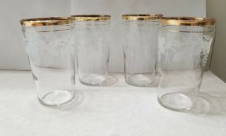 Vintage Set Of 4 Bartlett Collins Frosted Grapes Juice Glasses Gold Rim 1950s