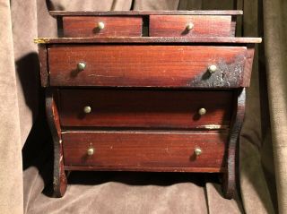 Vtg Doll Dresser Antique Wood Dollhouse Furniture Jewelry Box Chest 5 Drawers