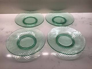 4 Imperial Green Twisted Optic Uranium Depression Glass Salad Plate 8 " - 313 Line