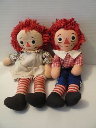 Vintage 1960s Knickerbocker Raggedy Ann & Andy15 " Stuffed Cloth Dolls Set