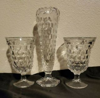2 Fostoria American Low Water Goblets And 8 Inch Bud Vase