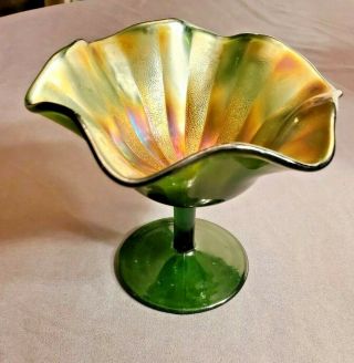 Carnival Glass - Smooth Rays - Compote - Green