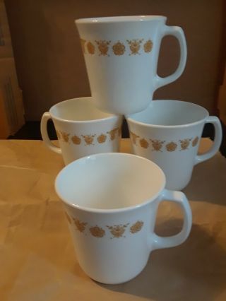 Corning Corelle Butterfly Gold Set Of 4 D Handle Coffee Mugs Cups 3 - 1/2 "