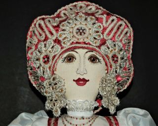 Lovely Vintage Russian Embroidered 24 " Handmade Cloth Doll Alexandra Kukinova?