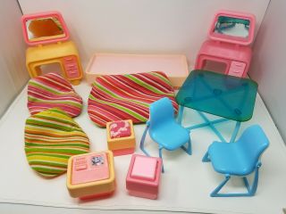 Vintage 1977 Barbie Dream House Furniture Sofa Chairs Vanity Table Bed Stools