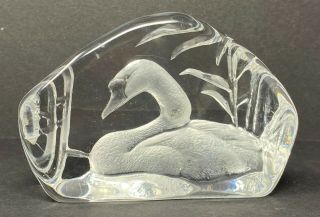 Vintage Mats Janosson Signed Swan Glass Swedish Sculpture Paper Weight 2558 -