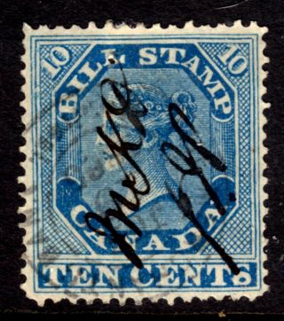 Canada Bill Stamp Fb10 10c Blue,  1864 Qv,