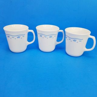 3 Corning Corelle Morning Blue Coffee Tea Mugs Cups Blue Flowers