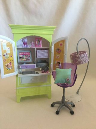 2007 Barbie My House Desk Armoire Office Set And Complete