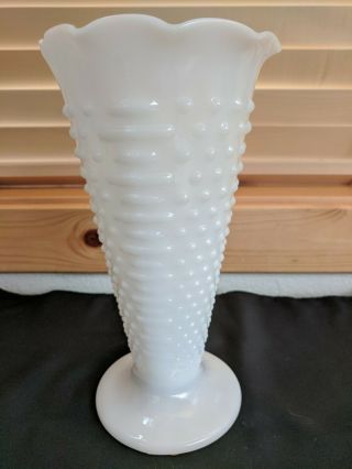 Vintage White Milk Glass Vase Hobnail With Scalloped Top 9 7/8 " H X 5 " W