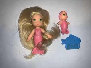 Vintage Kenner 1979 Sea Wees Sandy Baby Star Pink With Blonde Hair Mermaid Comb