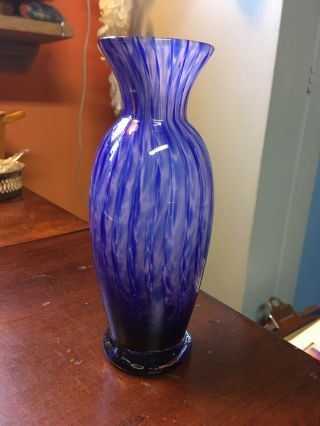 Norleans Japan Art Glass Blue Purple Pink Swirl Bud Vase Sticker 7 "