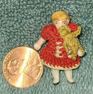 Antique German Carl Horn Tiny Doll with Crocheted Teddy Bear 2
