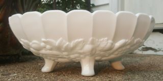 Vintage Indiana Glass Oblong Embossed Fruit Bowl Opaque White Milk Glass Beauty 2
