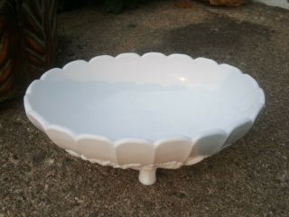 Vintage Indiana Glass Oblong Embossed Fruit Bowl Opaque White Milk Glass Beauty 3