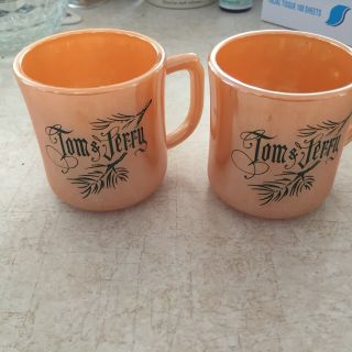 Fire King Tom & Jerry Lustre Ware Peach Punch Cups (set Of Two) From Mid 50 