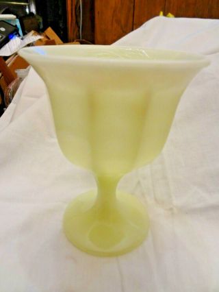 Antique Fenton Glass Vaseline Uranium Custard Pedestal Strawberries Bowl Compote