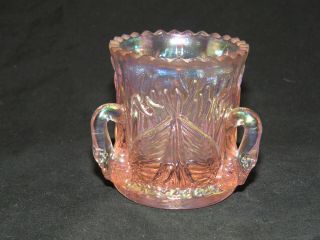 Vintage Westmoreland Pink Carnival Glass 3 Swan Toothpick Holder