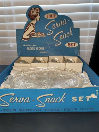 Vintage Anchor Hocking 8 - Piece Serva - Snack Set Glass With Grapes Mid Century